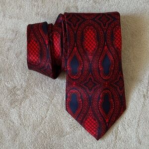 LANVIN Paris Men's Neck Tie SATIN SILK Red Geometric Floral Made In france